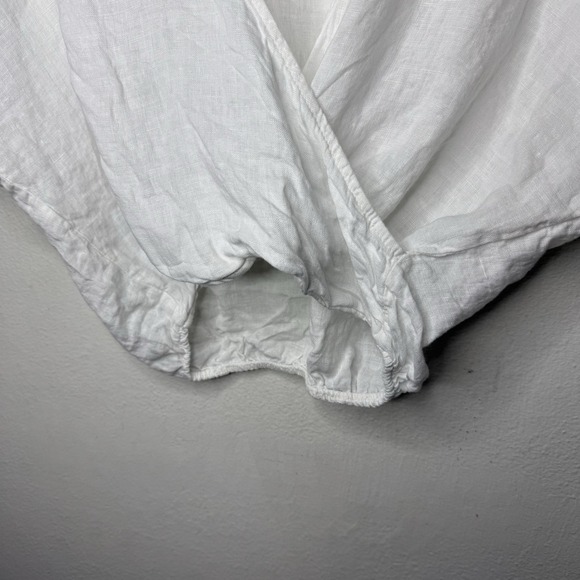 Meo Meli Faux Wrap V-neck Shirt Sleeve White Linen Top Women's One Size Beach - Picture 3 of 10